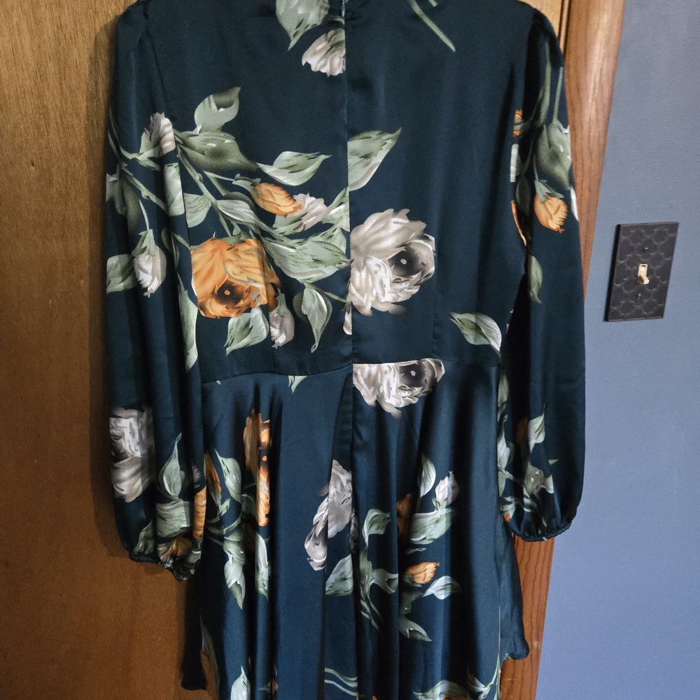 Baltic Born Teal Floral Satin Dress - Picture 3 of 6